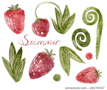 A set of strawberries and leaves hand drawn illustration 88278567