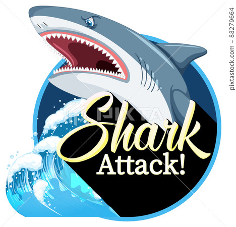 A Marine logo with big blue shark and Shark attack text A Marine logo with big blue shark and Shark attack text 88279664