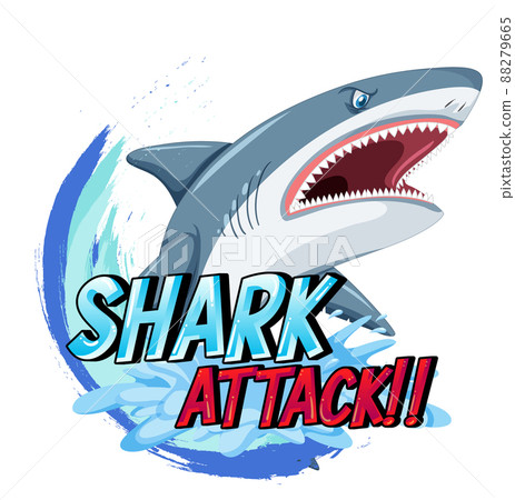 A Marine logo with big blue shark and Shark attack text A Marine logo with big blue shark and Shark attack text 88279665