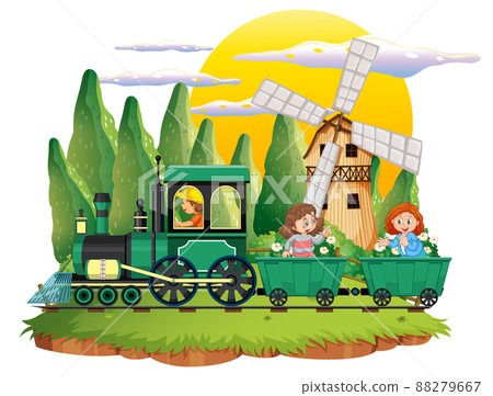 A kids in a train with natural scene farm scene A kids in a train with natural scene farm scene 88279667
