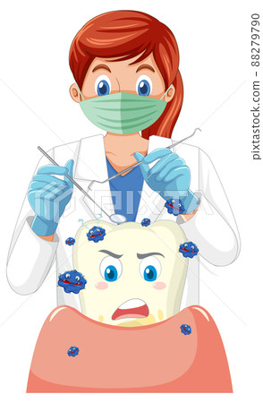 Dentist holding instruments and examining teeth decay on white background Dentist holding instruments and examining teeth decay on white background 88279790