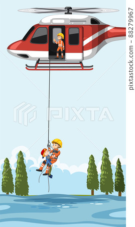 River scene with rescue in cartoon style-插圖素材 [88279967] - PIXTA圖庫