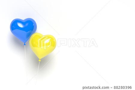 Ukraine 3d heart balloons. No war in Ukraine. Save Ukraine. Pray for Ukraine peace. 3d rendering illustration. 88280396