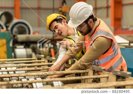 First aid support accident at work of worker at factory.  88280495