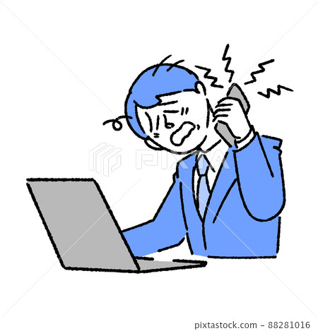 A businessman who makes a phone call to handle complaints while looking at a computer 88281016