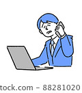 A businessman who makes a phone call to handle complaints while looking at a computer 88281020