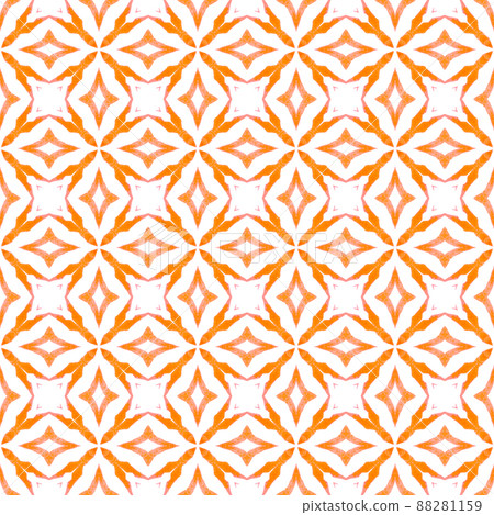 Watercolor ikat repeating tile border. Orange enchanting boho chic summer design. Ikat repeating swimwear design. Textile ready popular print, swimwear fabric, wallpaper, wrapping. Watercolor ikat repeating tile border. Orange enchanting boho chic summer design. Ikat repeating swimwear design. Textile ready popular print, swimwear fabric, wallpaper, wrapping. 88281159