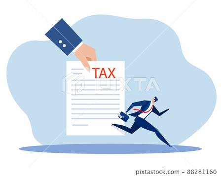 businessman run away with full of money banknotes from tax bills Concept business illustration. Vector flat. 88281160