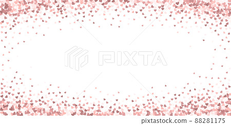 Pink heart love confettis. Valentine's day vignette powerful background. Falling flat hearts confetti on white background. Extra vector illustration. Pink heart love confettis. Valentine's day vignette powerful background. Falling flat hearts confetti on white background. Extra vector illustration. 88281175