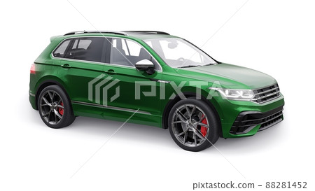 Compact green sports city SUV for exciting driving, for work and family on a white isolated background. 3d rendering. 88281452
