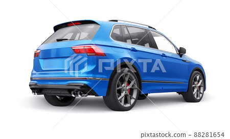 Compact blue sports city SUV for exciting driving, for work and family on a white isolated background. 3d rendering. 88281654