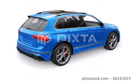 Compact blue sports city SUV for exciting driving, for work and family on a white isolated background. 3d rendering. 88281655