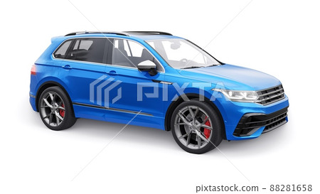 Compact blue sports city SUV for exciting driving, for work and family on a white isolated background. 3d rendering. 88281658
