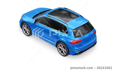 Compact blue sports city SUV for exciting driving, for work and family on a white isolated background. 3d rendering. 88281662