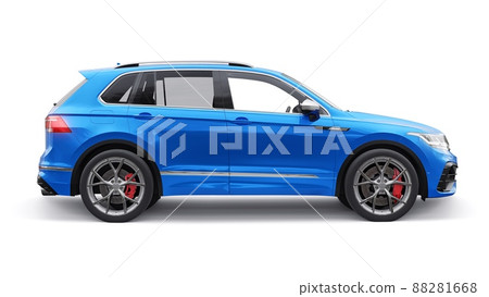 Compact blue sports city SUV for exciting driving, for work and family on a white isolated background. 3d rendering. 88281668
