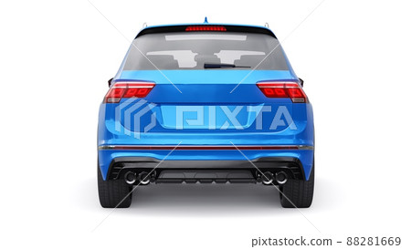 Compact blue sports city SUV for exciting driving, for work and family on a white isolated background. 3d rendering. Compact blue sports city SUV for exciting driving, for work and family on a white isolated background. 3d rendering. 88281669