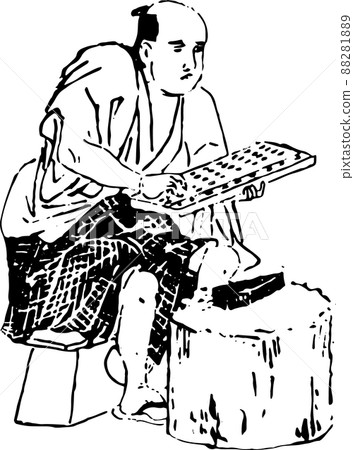 A man sitting and calculating with an abacus 88281889