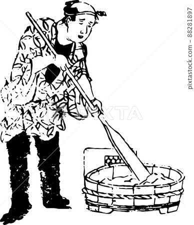 A craftsman who stirs the glue to be applied to the wall A craftsman who stirs the glue to be applied to the wall 88281897