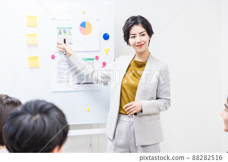 女商人在會議室解釋使用白板 女商人在會議室解釋使用白板 88282516