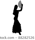 Black silhouette of flamenco dancer in beautiful dress with fan in her hand 88282526