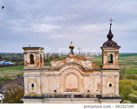 Aerial view of the church ruins church of St. Anthony Ukraine 88282580