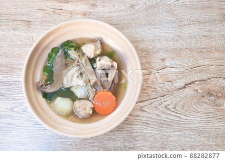 boiled pork entrails and vegetable gourd soup on bowl boiled pork entrails and vegetable gourd soup on bowl 88282877
