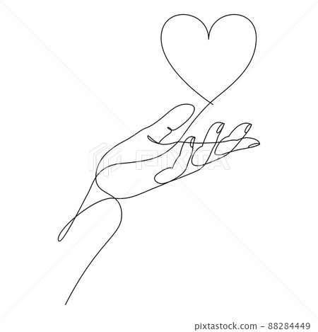 One continuous line drawing of hand holding heart. Support concept. Charity vector illustration. 88284449