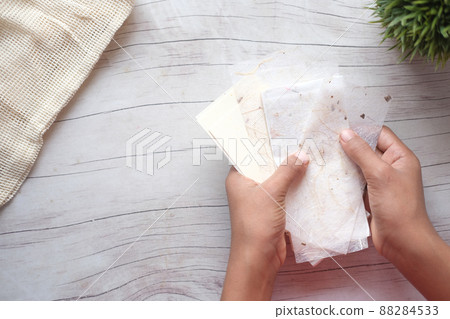 men hand on craft paper close up  88284533
