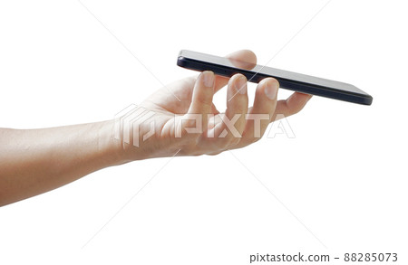 hand holding black smartphone isolated 88285073