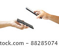Hands using smartphones for scanning 88285074