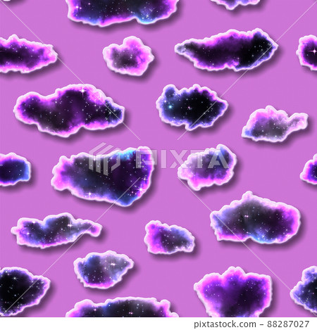 An illustration of abstract clouds with stars on a pink perforated surface. Seamless texture. An illustration of abstract clouds with stars on a pink perforated surface. Seamless texture. 88287027