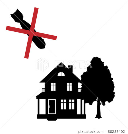 Silhouette of bomb flies into house. NO WAR. Silhouette of bomb flies into house. NO WAR. 88288402