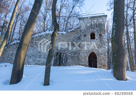 view of the ruin tower on a winter day view of the ruin tower on a winter day 88289088