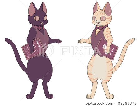 Cafe clerk (black cat & brown tabby cat) 88289373