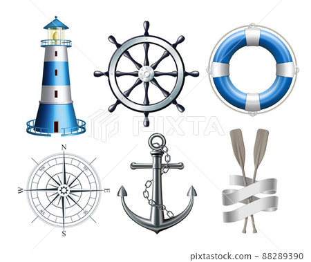 Set of marine, maritime or nautical icons 88289390