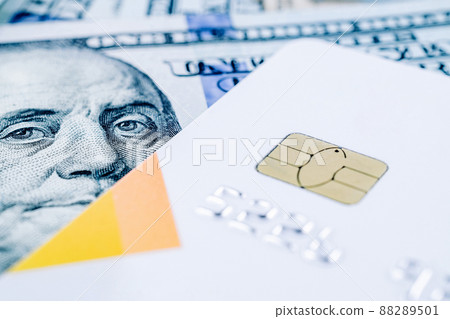 Credit card payment dollar bill. Washington American cash with debit card. Usd money white background. Money concept. Credit card payment dollar bill. Washington American cash with debit card. Usd money white background. Money concept. 88289501