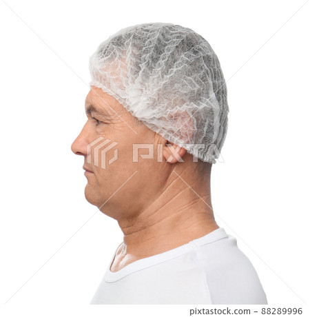 Mature man with double chin on white background 88289996
