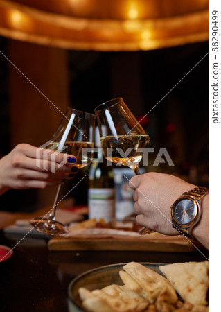 Celebrating with glasses of alcohol in hands. Happy female friends having good time. Celebrating with glasses of alcohol in hands. Happy female friends having good time. 88290499