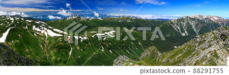 北阿爾卑斯山Mt. Kurokidake(Kurodake)山頂從黑峰五郎沙丘和Ununohei全景佛教山白山景觀 北阿爾卑斯山Mt. Kurokidake(Kurodake)山頂從黑峰五郎沙丘和Ununohei全景佛教山白山景觀 88291755
