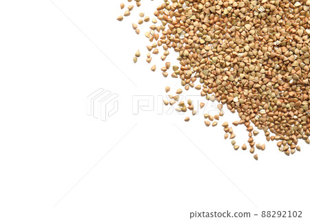 Green buckwheat on white background, top view Green buckwheat on white background, top view 88292102