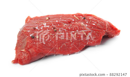 Fresh raw beef cut with spices isolated on white Fresh raw beef cut with spices isolated on white 88292147