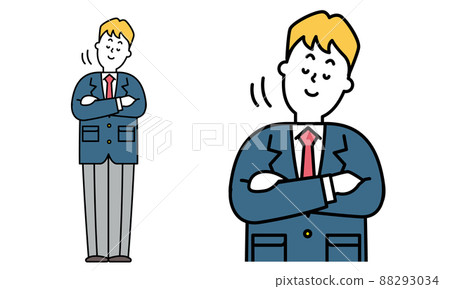 一個穿著制服的高中男生雙手交叉點頭的全身插圖素材。 88293034