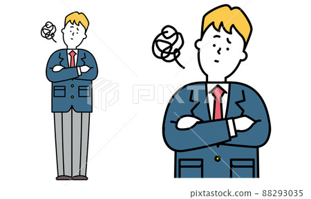 一個穿著制服的高中男生抱著雙臂擔心的全身插圖素材。 88293035