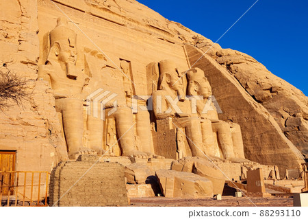 Seated statue of Ramses II in front of The Great Temple of Ramses II at Abu Simbel Village. Seated statue of Ramses II in front of The Great Temple of Ramses II at Abu Simbel Village. 88293110
