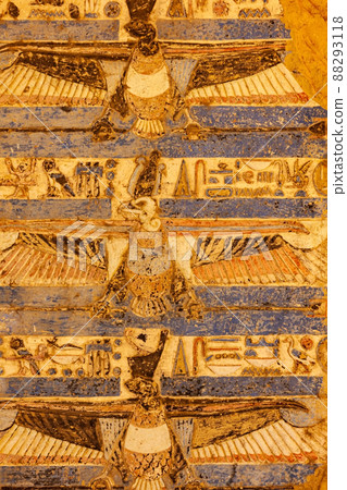 Night view of the egyptian fresco at the ceiling of Temple of Sobek and Horus. 88293118