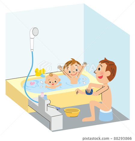 A child taking a bath with his father 88293866