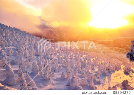 Sunset and rime on the Zao Onsen ski resort 88294273
