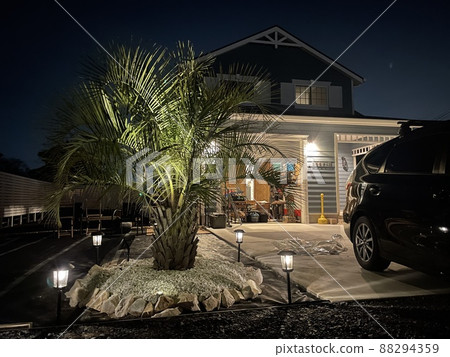 American garage house with palm trees 88294359