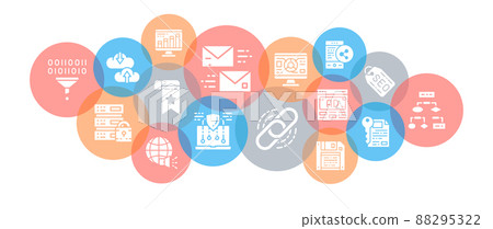 SEO design illustration concept. Bookmark, Hosting, Hyperlink, Advertisement, Data Transfer web banner for print advertisement. 88295322