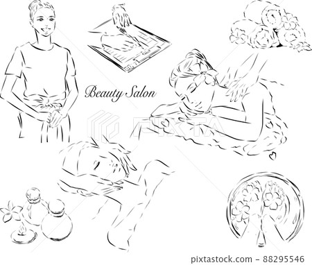 Beauty salon set line drawing - Stock Illustration [88295546] - PIXTA